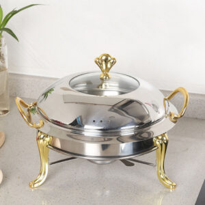 SOGA 4X Stainless Steel Gold Accents Round Buffet Chafing Dish Cater Food Warmer Chafer with Glass Top Lid, Business & Industrial, Food Service, Plate & Dish Warmers, , ,  - NZ DEPOT 2