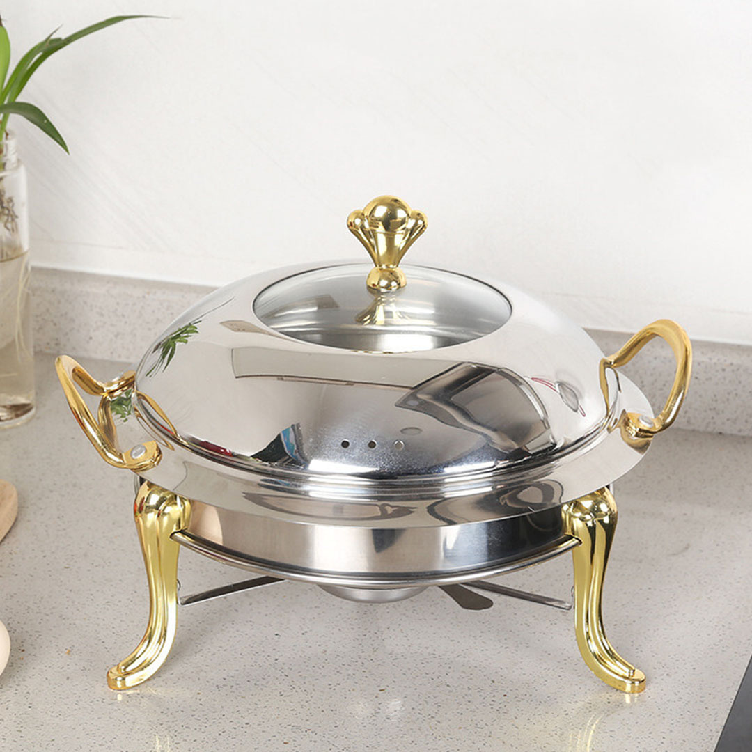 Soga 4X Stainless Steel Gold Accents Round Buffet Chafing Dish Cater Food Warmer Chafer With Glass Top Lid, Business &Amp; Industrial, Food Service, Plate &Amp; Dish Warmers, , ,  - Nz Depot 2