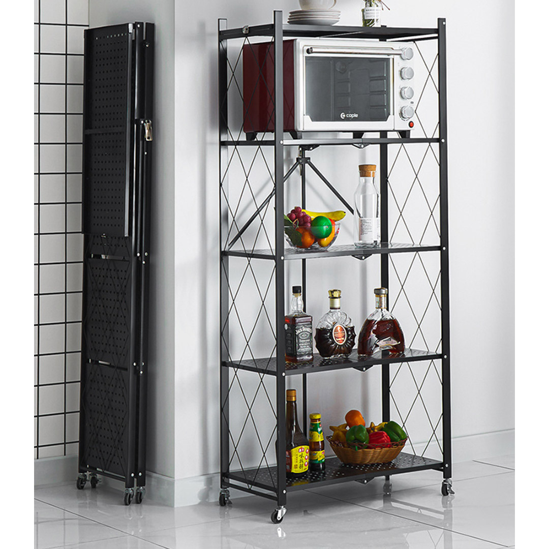 Soga 5 Tier Steel Black Foldable Kitchen Cart Multi-Functional Shelves Portable Storage Organizer With Wheels, Garden, Tools &Amp; Hardware, Garage Storage &Amp; Organisation, Utility Shelves, , ,  - Nz Depot 3