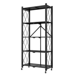 SOGA 5 Tier Steel Black Foldable Kitchen Cart Multi-Functional Shelves Portable Storage Organizer with Wheels, Garden, Tools & Hardware, Garage Storage & Organisation, Utility Shelves, , ,  - NZ DEPOT 1