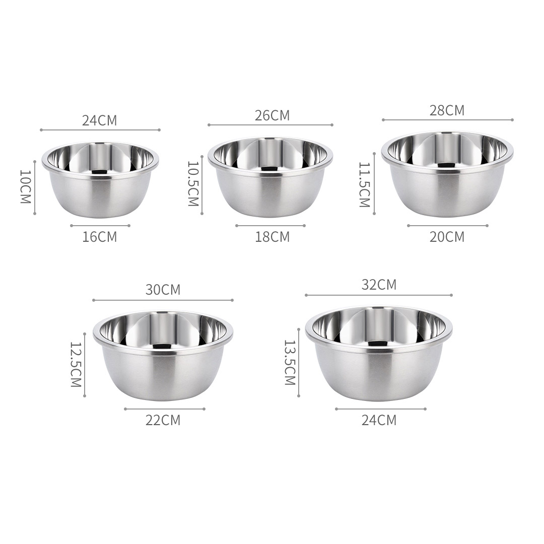 SOGA 5Pcs Deepen Polished Stainless Steel Stackable Baking Washing Mixing Bowls Set Food Storage Basin, Home & Living, Kitchen & Dining, Bakeware, Mixing Bowls, ,  - NZ DEPOT 2