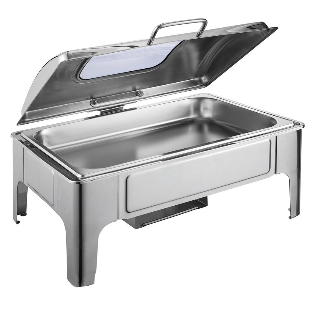 Soga 9L Rectangular Stainless Steel Soup Warmer Roll Top Chafer Chafing Dish Set With Glass Visual Window Lid, Furniture, Kitchen &Amp; Dining Room Furniture, Buffets, Sideboards &Amp; Kitchen Islands, , ,  - Nz Depot 1