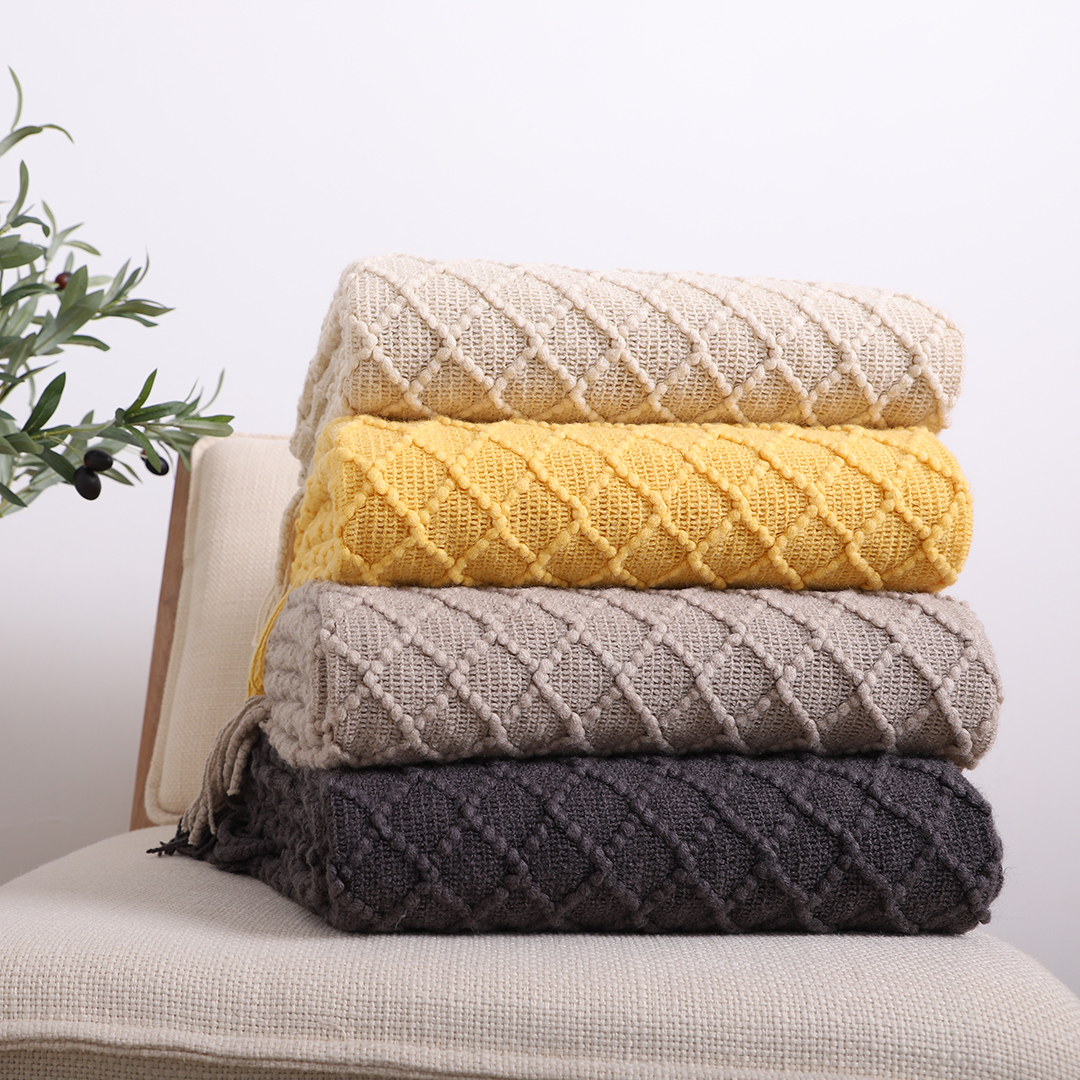 Soga Beige Diamond Pattern Knitted Throw Blanket Warm Cozy Woven Cover Couch Bed Sofa Home Decor With Tassels, Home, Bed Linen, Throws And Blankets, Blankets, ,  - Nz Depot 8