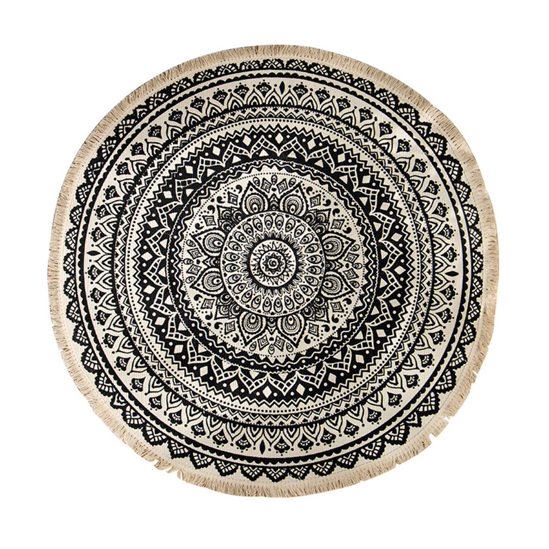 Soga Black Carpet Soft Linen Bohemian Non-Slip Floor Retro Minimalist Round Rug Home Decor With Tassels, Home &Amp; Living, Home Decor, Rugs, Shaggy Rugs, ,  - Nz Depot 1