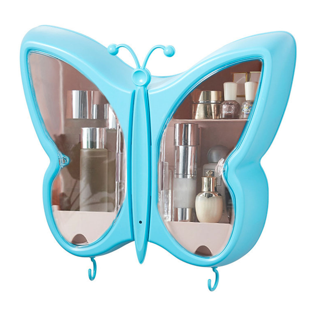 Soga Blue Butterfly Shape Wall-Mounted Makeup Organiser Dustproof Waterproof Bathroom Storage Box Home Decor, Home, Bathroom, Bathroom Accessories, Bathroom Storage, ,  - Nz Depot 1