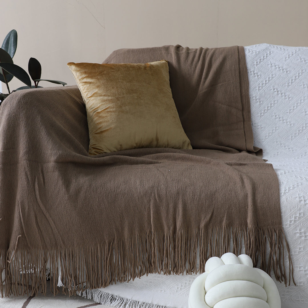 Soga Coffee Acrylic Knitted Throw Blanket Solid Fringed Warm Cozy Woven Cover Couch Bed Sofa Home Decor, Home, Bed Linen, Throws And Blankets, Blankets, ,  - Nz Depot 4