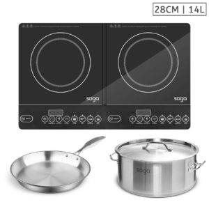 SOGA Dual Burners Cooktop Stove, 14L Stainless Steel Stockpot and 28cm Induction Fry Pan, Home & Living, Kitchen & Dining, Cookware, Induction Cookware, ,  - NZ DEPOT 1