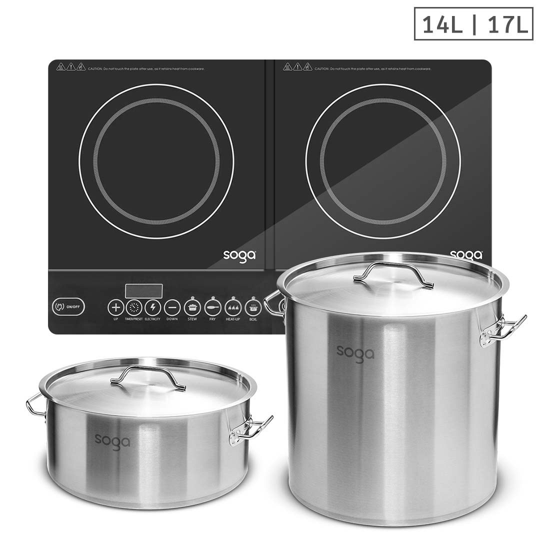 Soga Dual Burners Cooktop Stove, 14L And 17L Stainless Steel Stockpot Top Grade Stock Pot, Home &Amp; Living, Kitchen &Amp; Dining, Cookware, Induction Cookware, ,  - Nz Depot 1