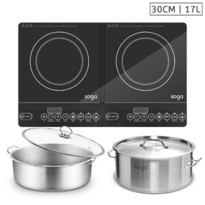 SOGA Dual Burners Cooktop Stove, 17L Stainless Steel Stockpot 28cm and 30cm Induction Casserole, Home & Living, Kitchen & Dining, Cookware, Induction Cookware, ,  - NZ DEPOT 1