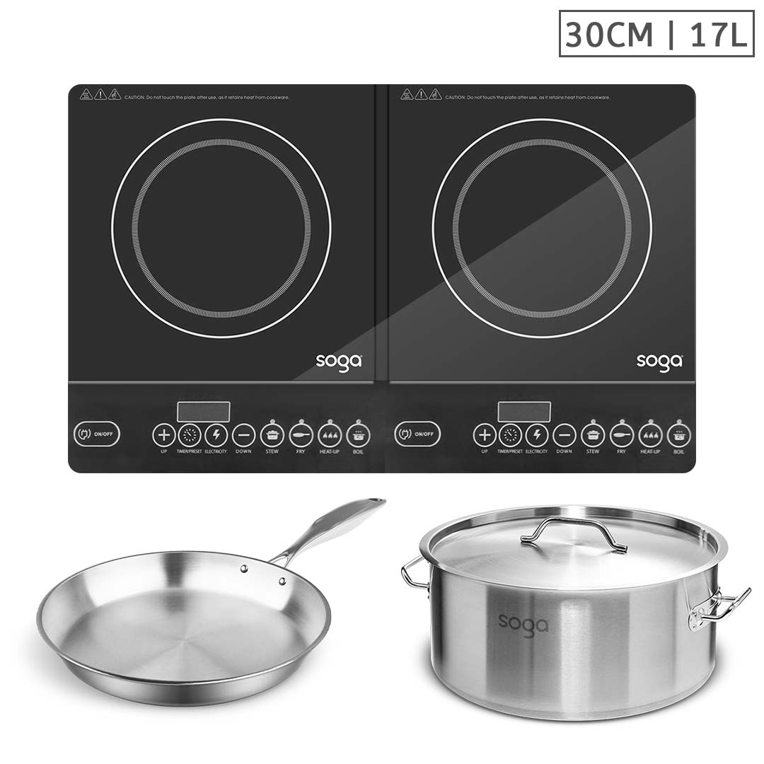 Soga Dual Burners Cooktop Stove, 17L Stainless Steel Stockpot 28Cm And 30Cm Induction Fry Pan, Home &Amp; Living, Kitchen &Amp; Dining, Cookware, Induction Cookware, ,  - Nz Depot 1