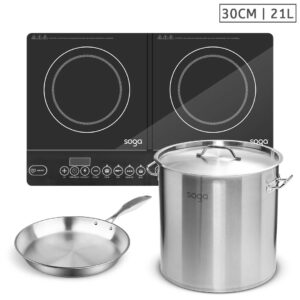 SOGA Dual Burners Cooktop Stove, 21L Stainless Steel Stockpot 30cm and 30cm Induction Fry Pan, Home & Living, Kitchen & Dining, Cookware, Induction Cookware, ,  - NZ DEPOT 1