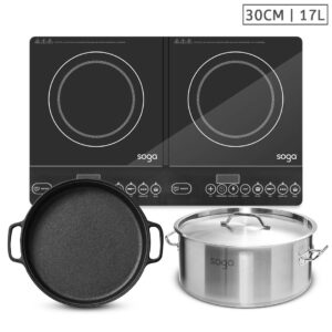 SOGA Dual Burners Cooktop Stove, 30cm Cast Iron Skillet and 17L Stainless Steel Stockpot, Home & Living, Kitchen & Dining, Cookware, Induction Cookware, ,  - NZ DEPOT 1