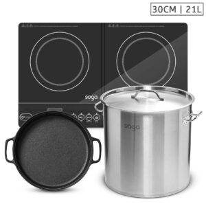 SOGA Dual Burners Cooktop Stove, 30cm Cast Iron Skillet and 21L Stainless Steel Stockpot 30cm, Home & Living, Kitchen & Dining, Cookware, Induction Cookware, ,  - NZ DEPOT 1