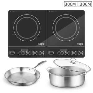 SOGA Dual Burners Cooktop Stove 30cm Stainless Steel Induction Casserole and 30cm Fry Pan, Home & Living, Kitchen & Dining, Cookware, Induction Cookware, ,  - NZ DEPOT 1