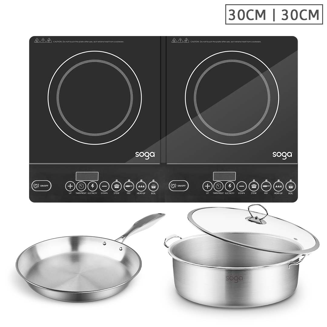 Soga Dual Burners Cooktop Stove 30Cm Stainless Steel Induction Casserole And 30Cm Fry Pan, Home &Amp; Living, Kitchen &Amp; Dining, Cookware, Induction Cookware, ,  - Nz Depot 1