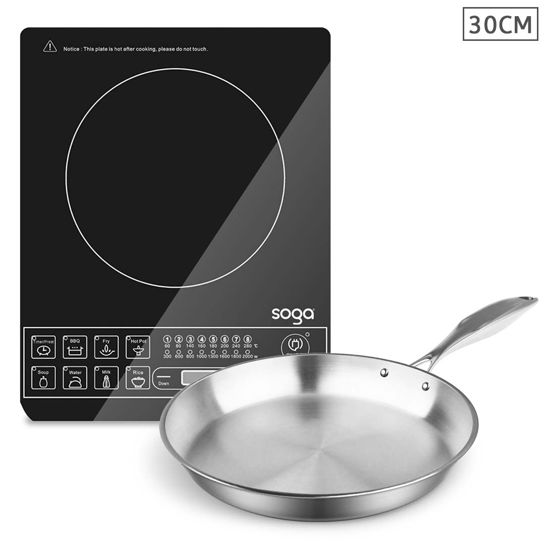 SOGA Electric Smart Induction Cooktop and 30cm Stainless Steel Fry Pan Cooking Frying Pan, Home & Living, Kitchen & Dining, Cookware, Induction Cookware, ,  - NZ DEPOT 1