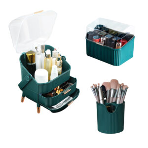 SOGA Green Cosmetic Jewelry Storage Organiser Set Makeup Brush Lipstick Skincare Holder Jewelry Storage Box with Handle, Home, Bathroom, Bathroom Accessories, Bathroom Storage, ,  - NZ DEPOT 1