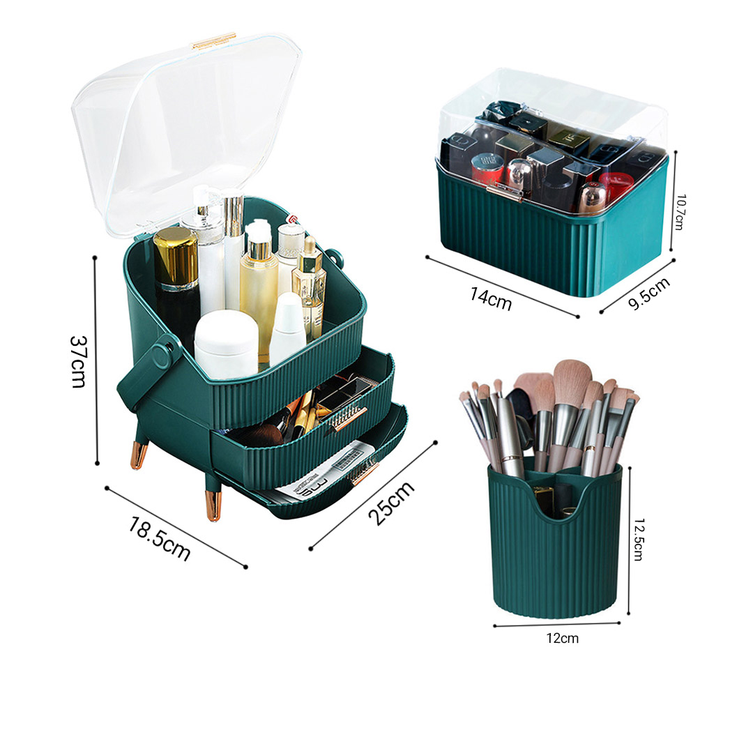 Soga Green Cosmetic Jewelry Storage Organiser Set Makeup Brush Lipstick Skincare Holder Jewelry Storage Box With Handle, Home, Bathroom, Bathroom Accessories, Bathroom Storage, ,  - Nz Depot 5