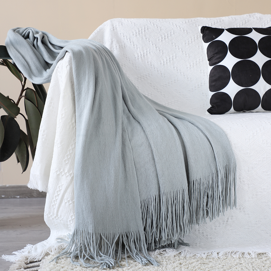 Soga Grey Acrylic Knitted Throw Blanket Solid Fringed Warm Cozy Woven Cover Couch Bed Sofa Home Decor, Home, Bed Linen, Throws And Blankets, Blankets, ,  - Nz Depot 5