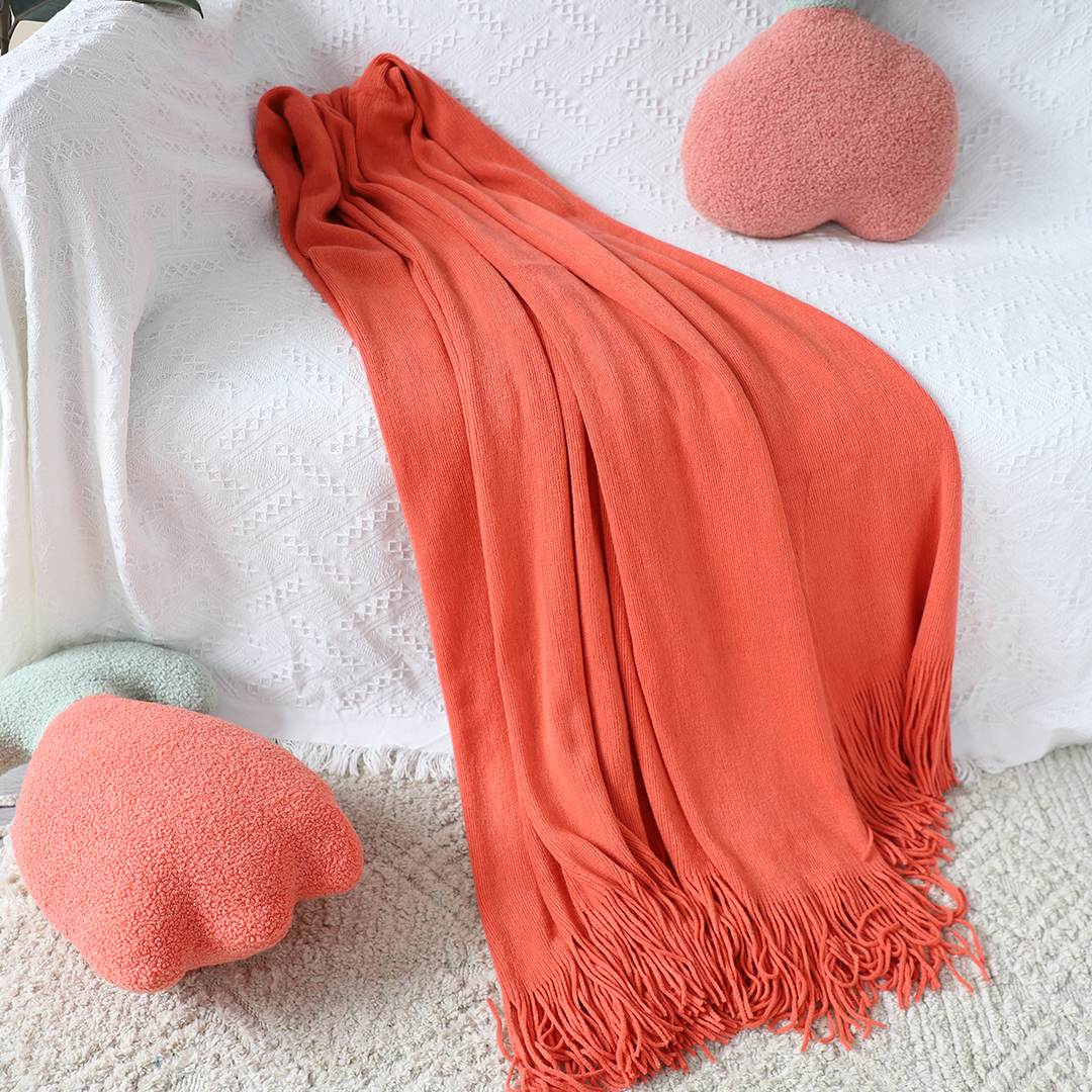 Soga Orange Acrylic Knitted Throw Blanket Solid Fringed Warm Cozy Woven Cover Couch Bed Sofa Home Decor, Home, Bed Linen, Throws And Blankets, Blankets, ,  - Nz Depot 7