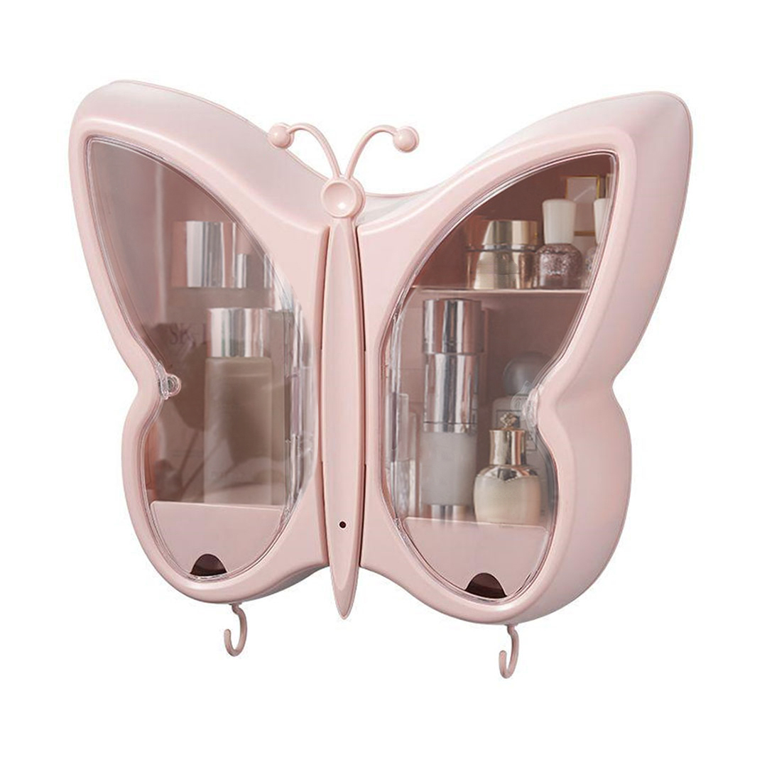 Soga Pink Butterfly Shape Wall-Mounted Makeup Organiser Dustproof Waterproof Bathroom Storage Box Home Decor, Home, Bathroom, Bathroom Accessories, Bathroom Storage, ,  - Nz Depot 1