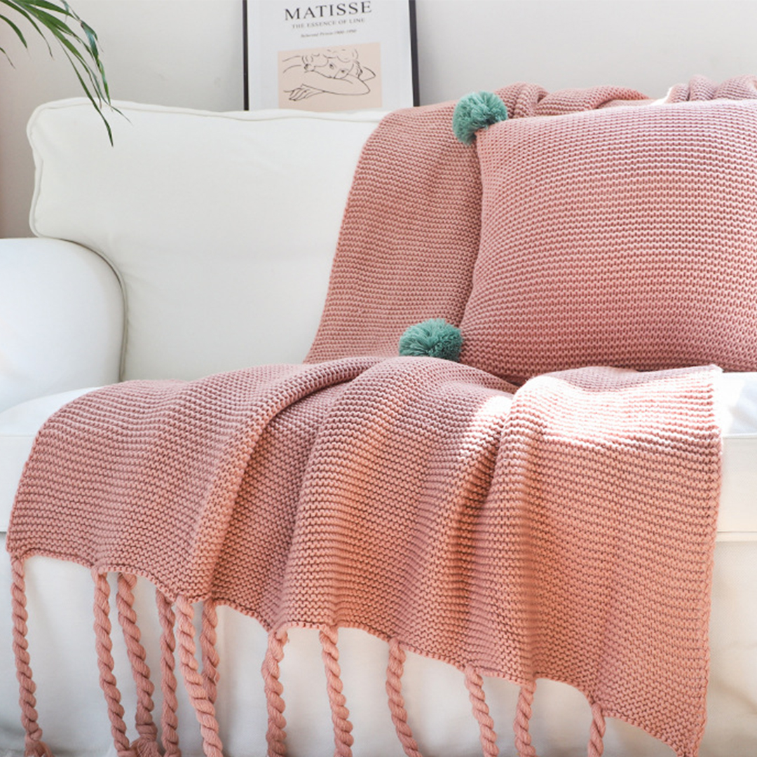 Soga Pink Tassel Fringe Knitting Blanket Warm Cozy Woven Cover Couch Bed Sofa Home Decor, Home, Bed Linen, Throws And Blankets, Blankets, ,  - Nz Depot 7