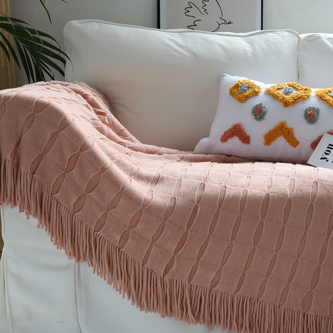 Soga Pink Textured Knitted Throw Blanket Warm Cozy Woven Cover Couch Bed Sofa Home Decor With Tassels, Home, Bed Linen, Throws And Blankets, Blankets, ,  - Nz Depot 8