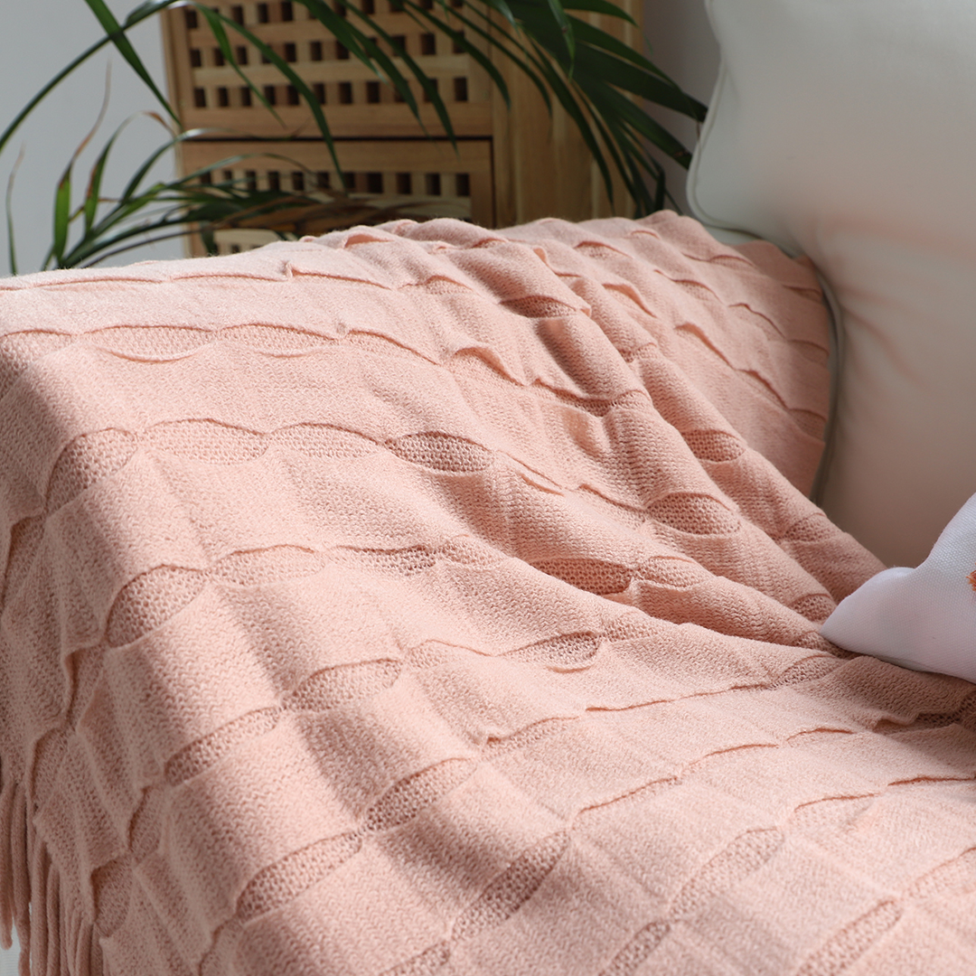 Soga Pink Textured Knitted Throw Blanket Warm Cozy Woven Cover Couch Bed Sofa Home Decor With Tassels, Home, Bed Linen, Throws And Blankets, Blankets, ,  - Nz Depot 9