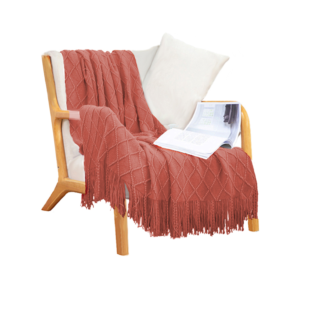 Soga Red Diamond Pattern Knitted Throw Blanket Warm Cozy Woven Cover Couch Bed Sofa Home Decor With Tassels, Home, Bed Linen, Throws And Blankets, Blankets, ,  - Nz Depot 1