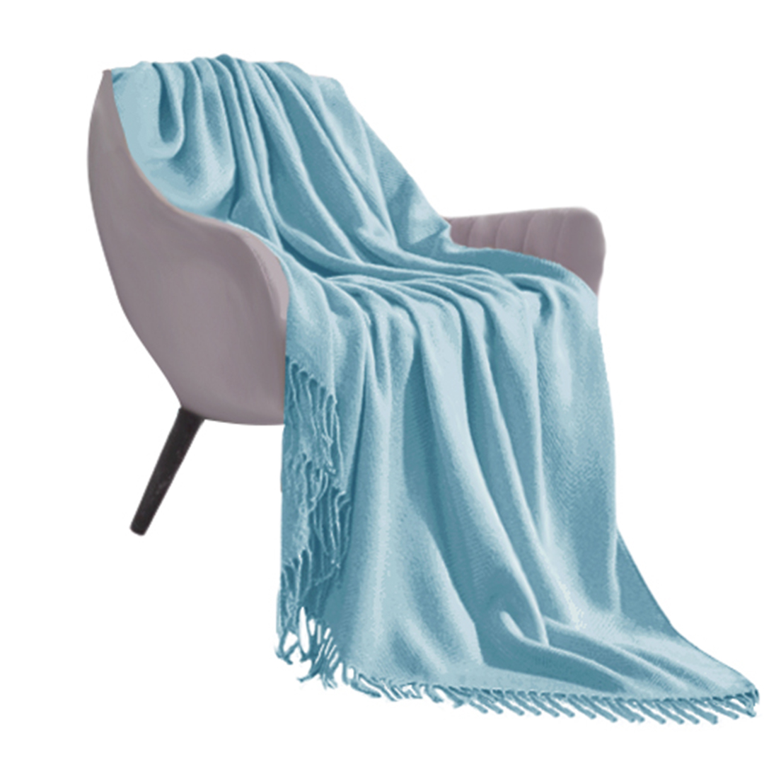 Soga Sky Blue Acrylic Knitted Throw Blanket Solid Fringed Warm Cozy Woven Cover Couch Bed Sofa Home Decor, Home, Bed Linen, Throws And Blankets, Blanket, ,  - Nz Depot 1