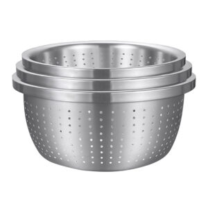 SOGA Stainless Steel Nesting Basin Colander Perforated Kitchen Sink Washing Bowl Metal Basket Strainer Set of 3, Home & Living, Kitchen & Dining, Bakeware, Mixing Bowls, ,  - NZ DEPOT 1