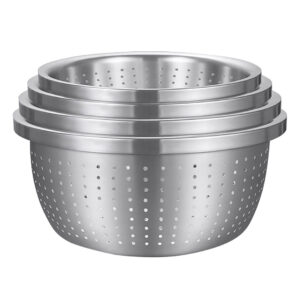 SOGA Stainless Steel Nesting Basin Colander Perforated Kitchen Sink Washing Bowl Metal Basket Strainer Set of 4, Home & Living, Kitchen & Dining, Bakeware, Mixing Bowls, ,  - NZ DEPOT 1