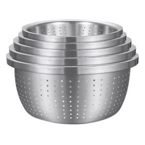 SOGA Stainless Steel Nesting Basin Colander Perforated Kitchen Sink Washing Bowl Metal Basket Strainer Set of 5, Home & Living, Kitchen & Dining, Bakeware, Mixing Bowls, ,  - NZ DEPOT 1