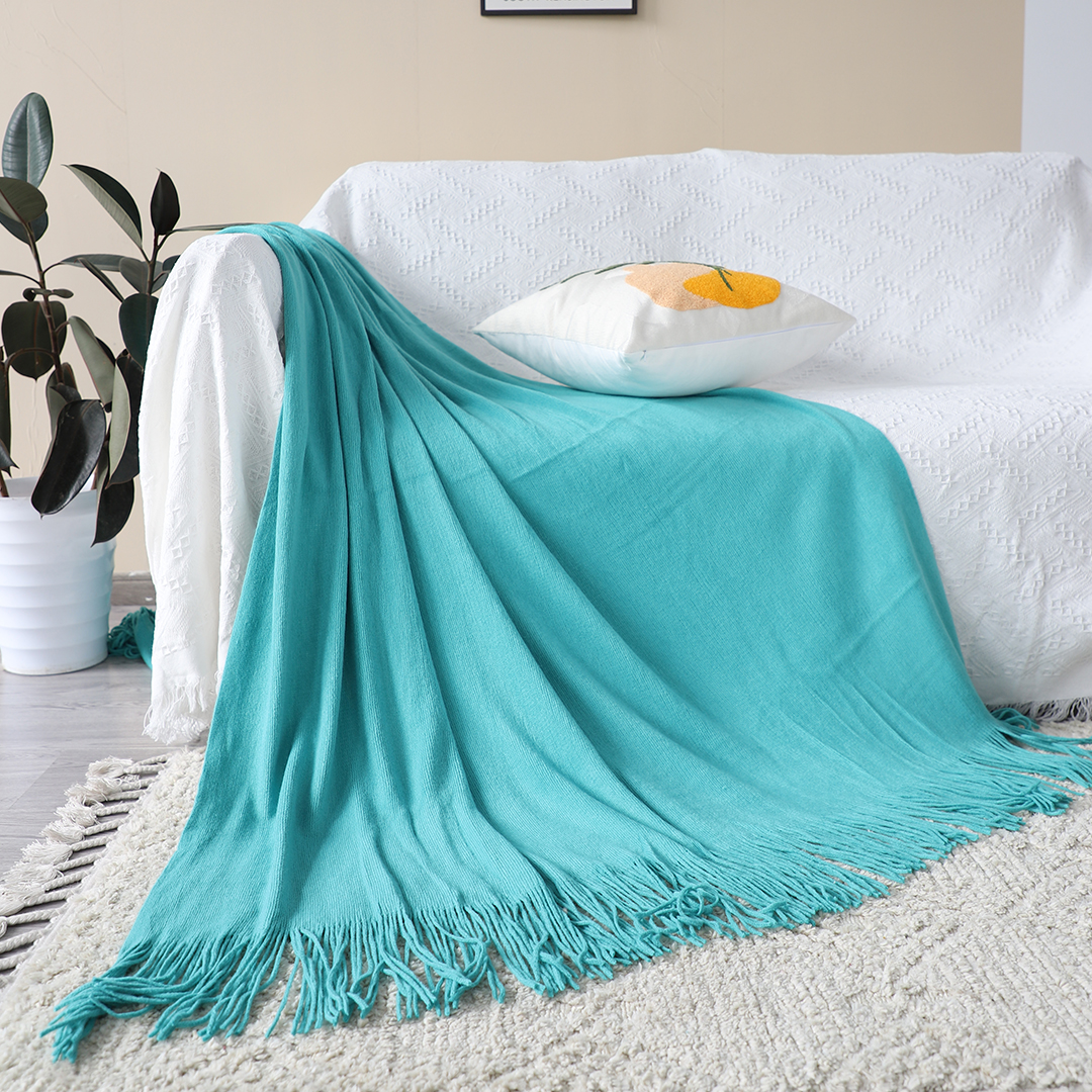 Soga Teal Acrylic Knitted Throw Blanket Solid Fringed Warm Cozy Woven Cover Couch Bed Sofa Home Decor, Home, Bed Linen, Throws And Blankets, Blankets, ,  - Nz Depot 3