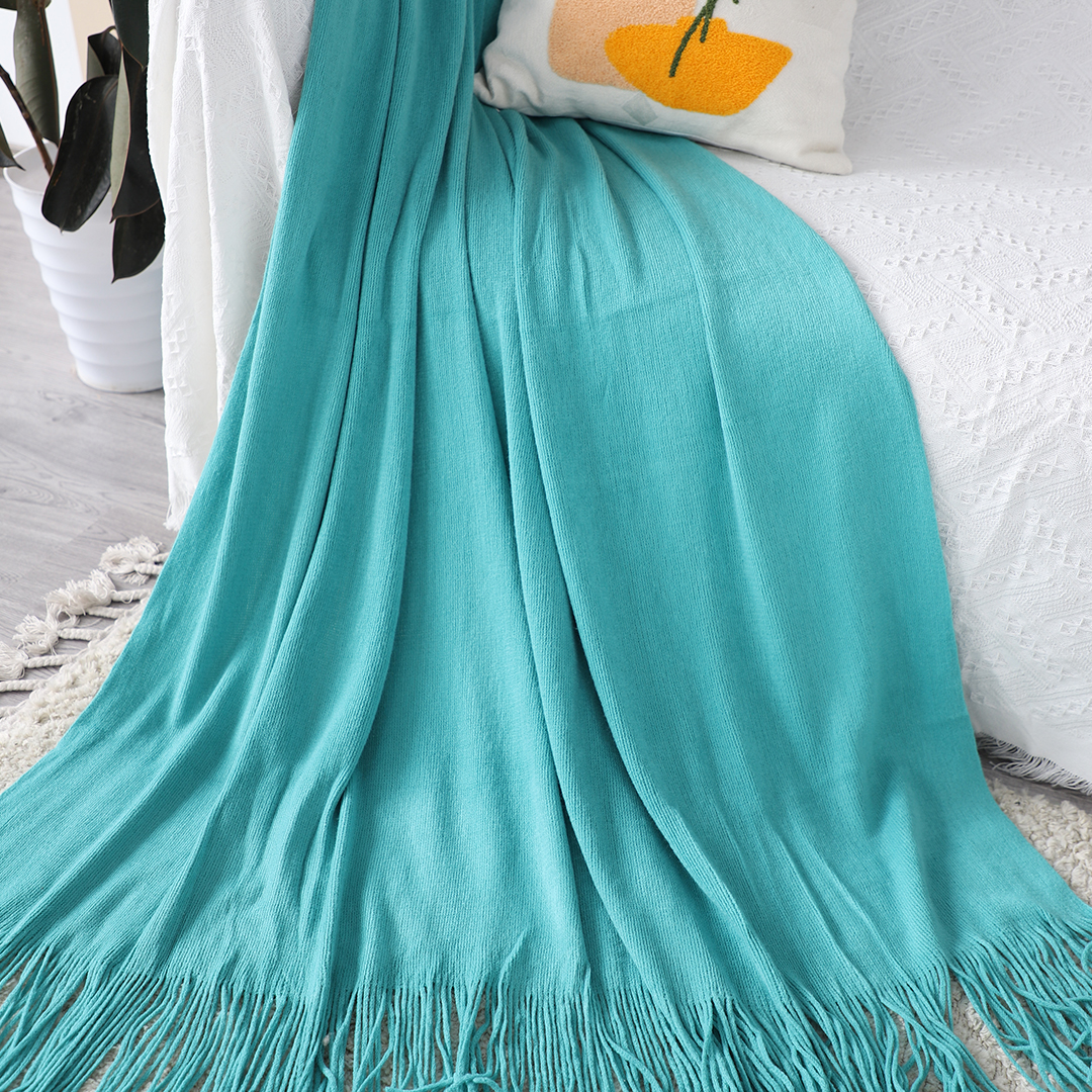 Soga Teal Acrylic Knitted Throw Blanket Solid Fringed Warm Cozy Woven Cover Couch Bed Sofa Home Decor, Home, Bed Linen, Throws And Blankets, Blankets, ,  - Nz Depot 4