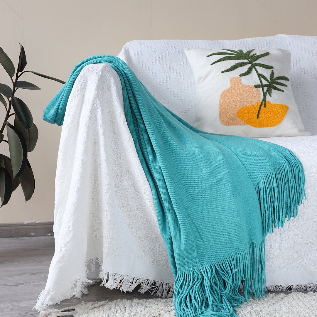 Soga Teal Acrylic Knitted Throw Blanket Solid Fringed Warm Cozy Woven Cover Couch Bed Sofa Home Decor, Home, Bed Linen, Throws And Blankets, Blankets, ,  - Nz Depot 6