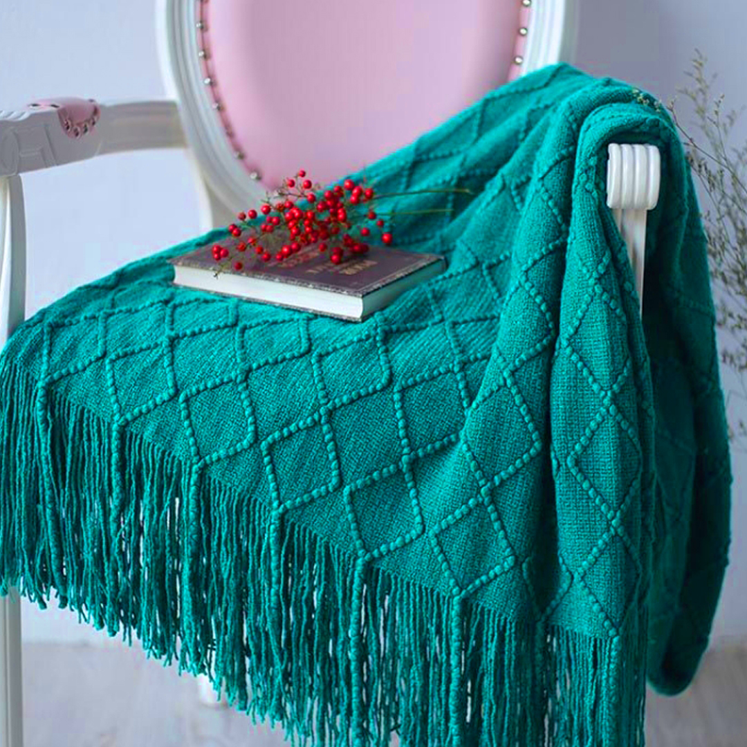 Soga Teal Diamond Pattern Knitted Throw Blanket Warm Cozy Woven Cover Couch Bed Sofa Home Decor With Tassels, Home, Bed Linen, Throws And Blankets, Blankets, ,  - Nz Depot 4