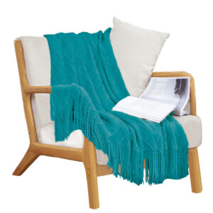 SOGA Teal Diamond Pattern Knitted Throw Blanket Warm Cozy Woven Cover Couch Bed Sofa Home Decor with Tassels, Home, Bed Linen, Throws And Blankets, Blankets, ,  - NZ DEPOT 1