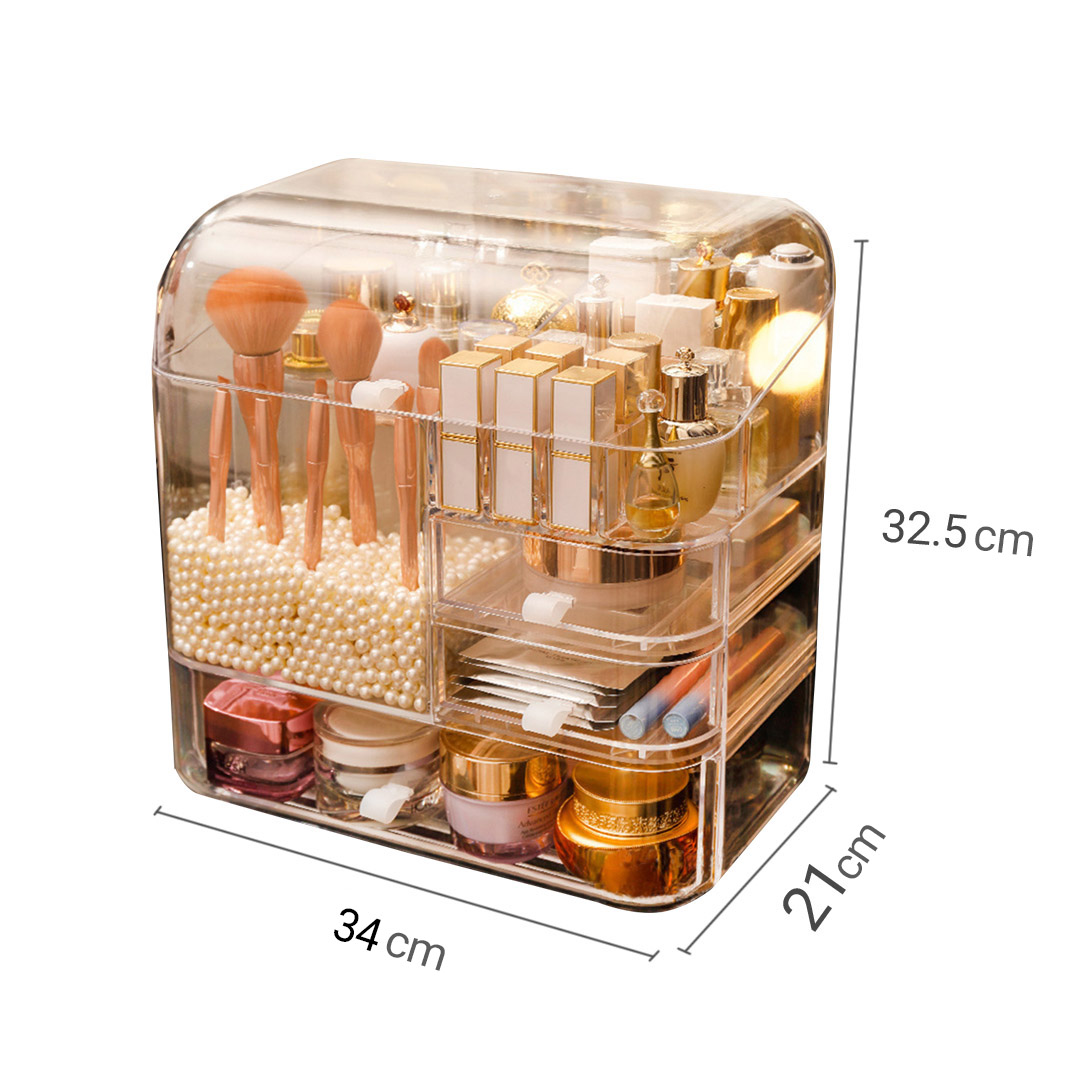 Soga Transparent Cosmetic Storage Box Clear Makeup Skincare Holder With Lid Drawers Waterproof Dustproof Organiser With Pearls, Home, Bathroom, Bathroom Accessories, Bathroom Storage, ,  - Nz Depot 4