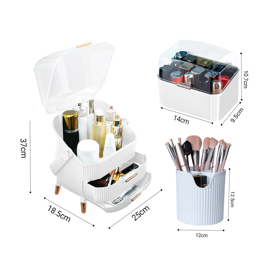 SOGA White Cosmetic Jewelry Storage Organiser Set Makeup Brush Lipstick Skincare Holder Jewelry Storage Box with Handle, Home, Bathroom, Bathroom Accessories, Bathroom Storage, ,  - NZ DEPOT 6