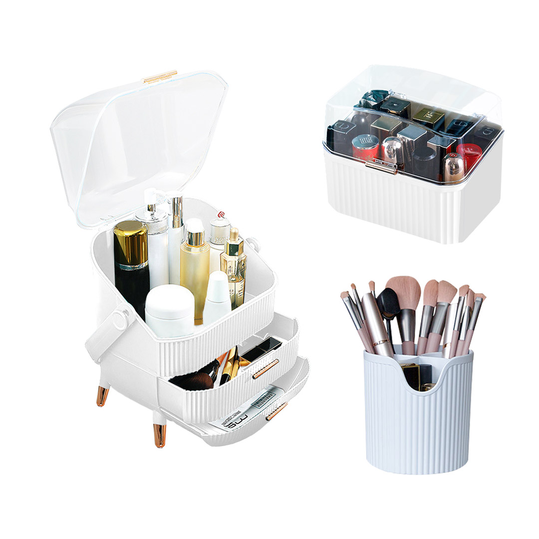 SOGA White Cosmetic Jewelry Storage Organiser Set Makeup Brush Lipstick Skincare Holder Jewelry Storage Box with Handle, Home, Bathroom, Bathroom Accessories, Bathroom Storage, ,  - NZ DEPOT 1