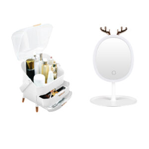 SOGA White Cosmetic Jewelry Storage Organiser with Antler LED Light Mirror Tabletop Vanity Set, Home, Bathroom, Bathroom Accessories, Bathroom Storage, ,  - NZ DEPOT 1