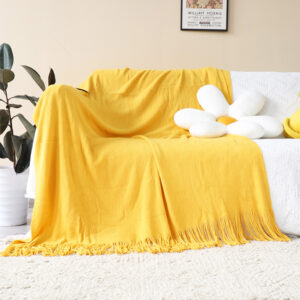 SOGA Yellow Acrylic Knitted Throw Blanket Solid Fringed Warm Cozy Woven Cover Couch Bed Sofa Home Decor, Home, Bed Linen, Throws And Blankets, Blankets, ,  - NZ DEPOT 2