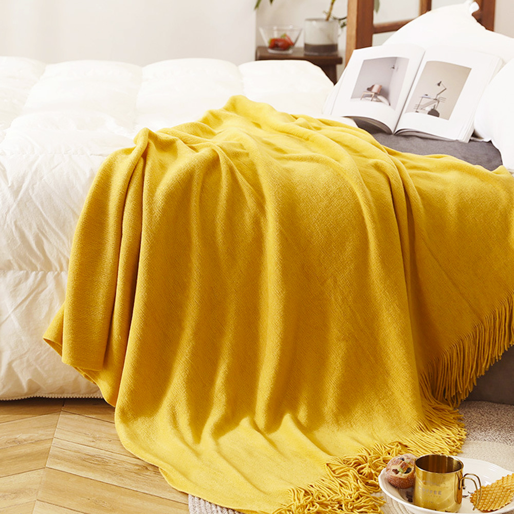 Soga Yellow Acrylic Knitted Throw Blanket Solid Fringed Warm Cozy Woven Cover Couch Bed Sofa Home Decor, Home, Bed Linen, Throws And Blankets, Blankets, ,  - Nz Depot 5