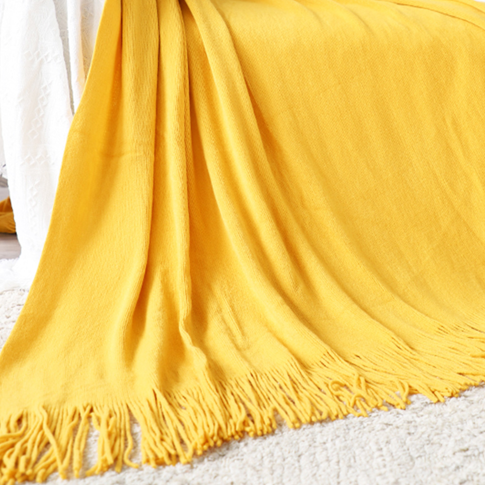 Soga Yellow Acrylic Knitted Throw Blanket Solid Fringed Warm Cozy Woven Cover Couch Bed Sofa Home Decor, Home, Bed Linen, Throws And Blankets, Blankets, ,  - Nz Depot 7