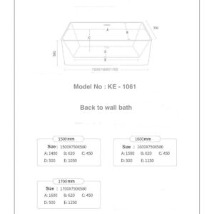 Bath Tub Marino Series 1600x730x600mm Acrylic Straight Single Square Ended, FreeStanding Bath Tub - NZ DEPOT