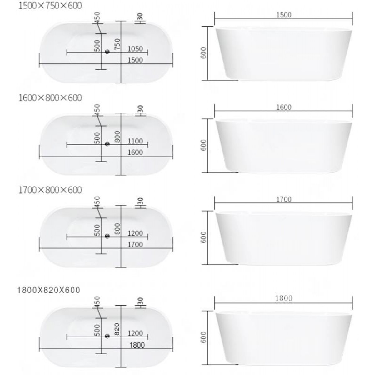 Freestanding Bath Royce Oval 1800Mm Ke3025 1800 Freestanding Bath Tub Nz Depot 3 - Nz Depot