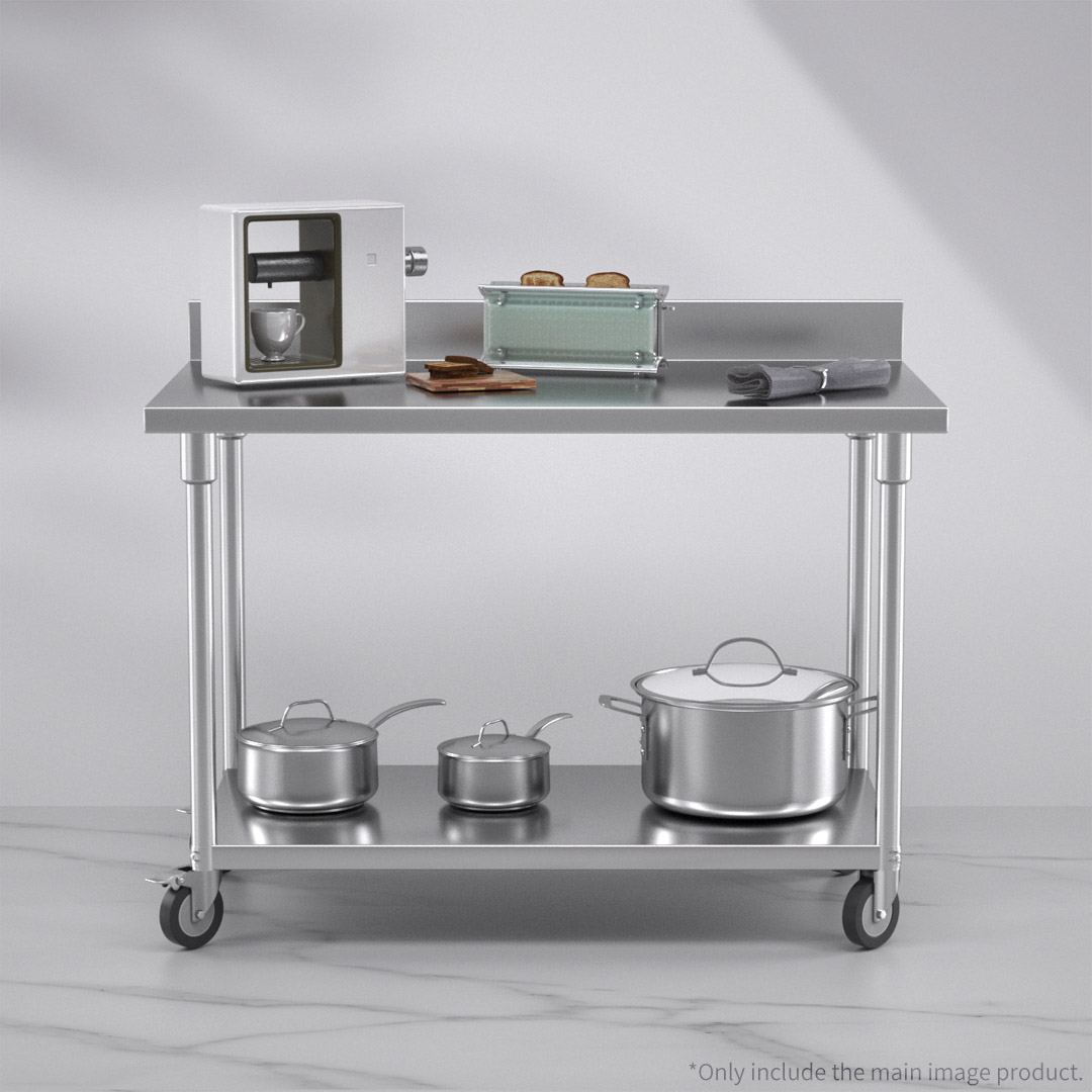 Soga 120Cm Commercial Catering Kitchen Stainless Steel Prep Work Bench Table With Backsplash And Caster Wheels, Furniture, Kitchen &Amp; Dining Room Furniture, Buffets, Sideboards &Amp; Kitchen Islands, , ,  - Nz Depot 4