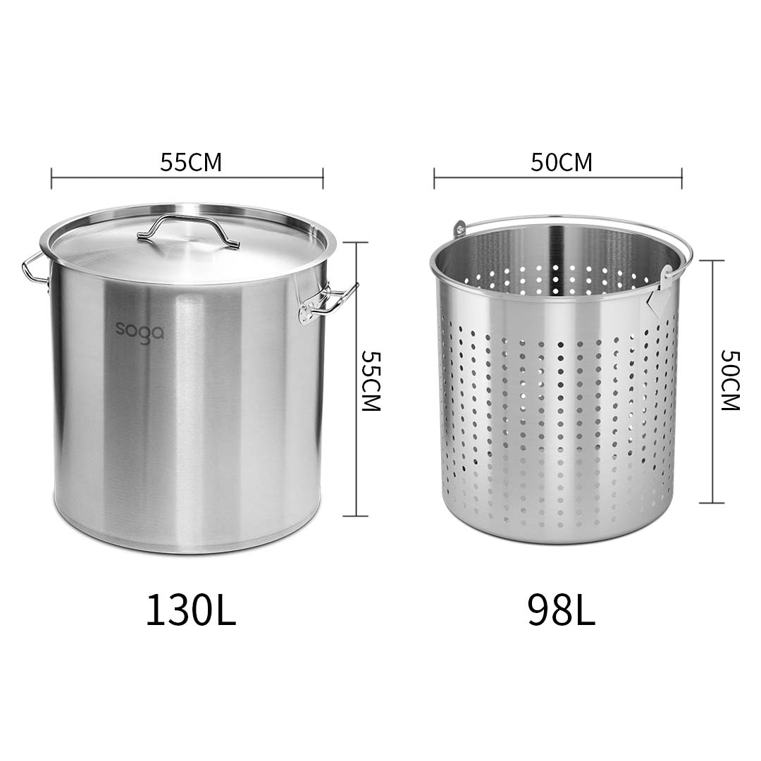 Soga 130L 18/10 Stainless Steel Stockpot With Perforated Stock Pot Basket Pasta Strainer, Home &Amp; Living, Kitchen &Amp; Dining, Cookware, Stock &Amp; Multi Pots, ,  - Nz Depot 2