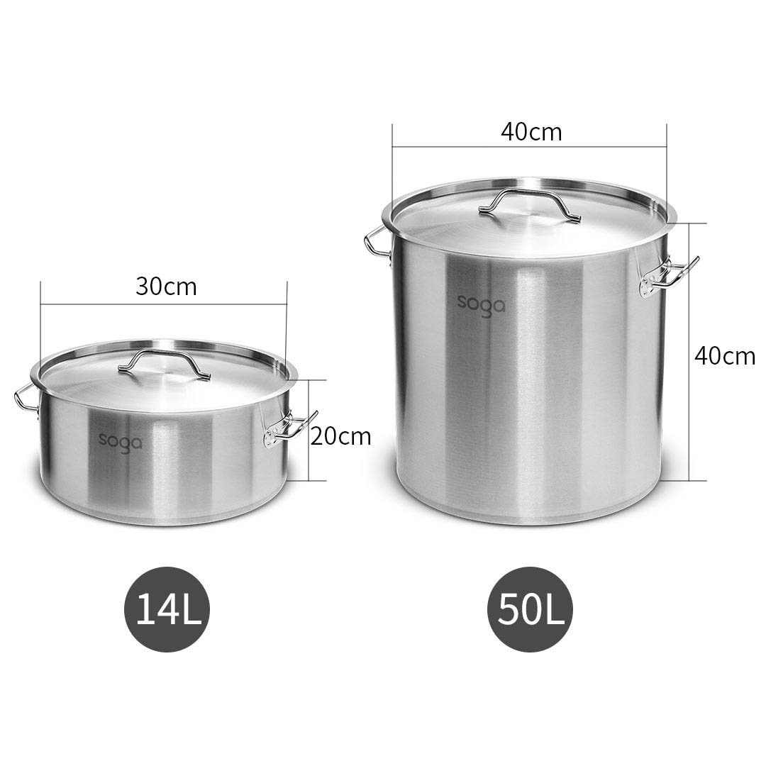 SOGA 14L Wide Stock Pot and 50L Tall Top Grade Thick Stainless Steel Stockpot 18/10, home & living, kitchen & dining, cookware, stock & multi pots, ,  - NZ DEPOT 5